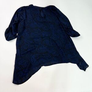 Torrid Asymmetrical Top Womens 2 Blue Single Button Neck Closure Roll Tab Sleeve